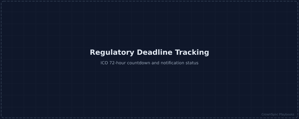 Regulatory deadline tracking panel showing ICO 72-hour countdown